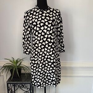 NWOT Kate Spade Black White Heart Pattern Long Sleeve Dress 6